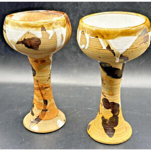 Studio Pottery Stoneware Goblets, Drip Glaze, Vintage, 1970's, Organic Design